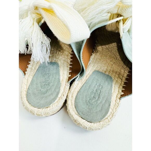 CHLOE Harper Lace-Up Suede Espadrille Flat Sandals in Blue Green Size 39 - Picture 3 of 4